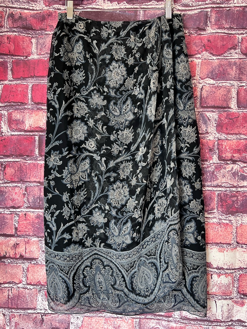 Emanuel Ungaro 100% Silk Paisley Floral Faux Wrap Midi Skirt